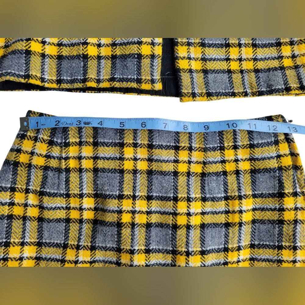 1960s Vintage Handmade Plaid Vest & Mini Skirt Set XS Mod Punk Two Piece - Picture 11 of 16